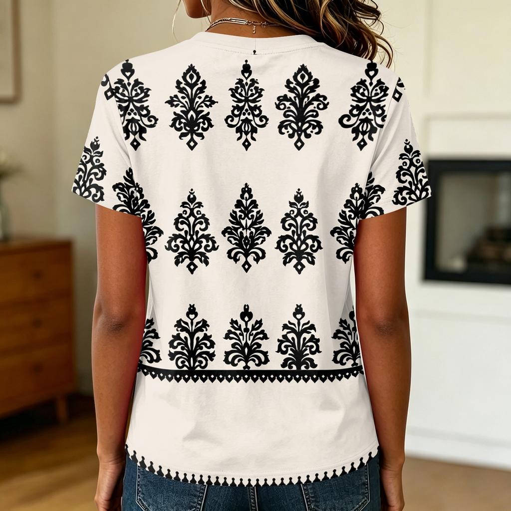 Women's Casual Pullover T-Shirt Short Sleeve Crew Neck Geometric Print Top Lightweight Comfortable Fit for Everyday Wear