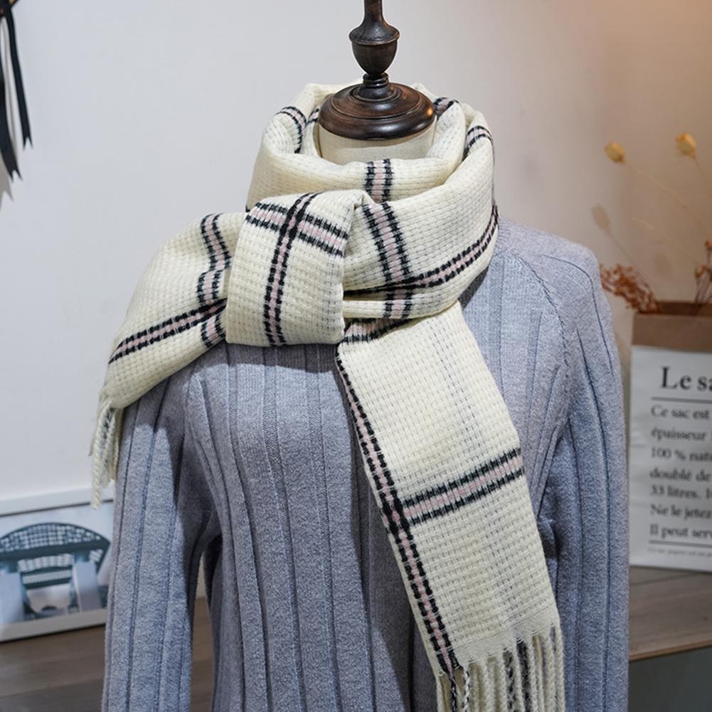 Autumn Winter Unisex Shawl Imitation Cashmere Warm Sweet Plaid Tassel Scarf Cape