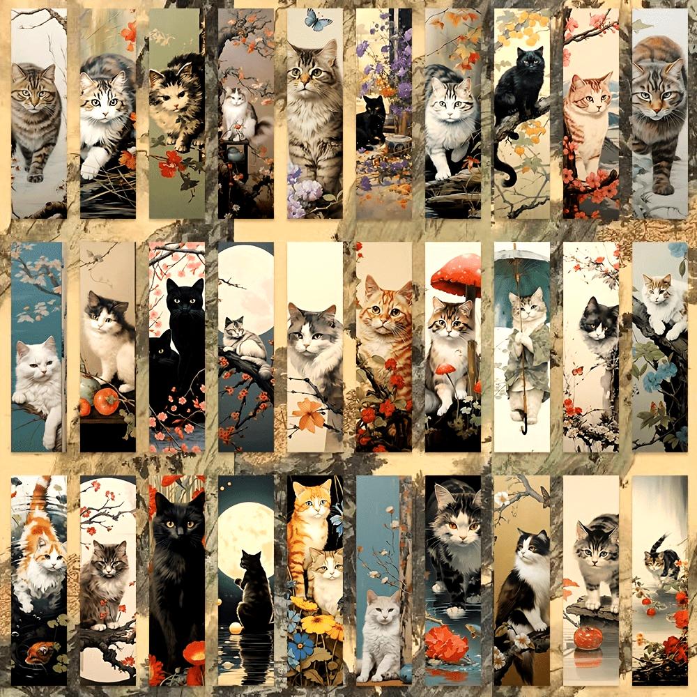 30Pcs Adorable Cartoon Cat Bookmarks In an Artistic Graffiti Style, Practical And Durable DIY Reading Markers, Vintage-Themed Bookmarks