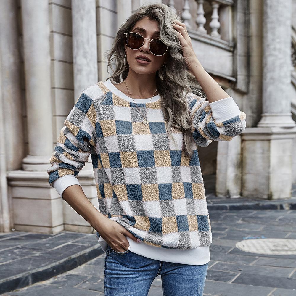 Maglia pullover a collo tondo da donna Maglione a contrasto di colore da donna  Maglione da donna con cuciture a quadri acquista in modo economico —  spedizione gratuita, recensioni reali con foto —