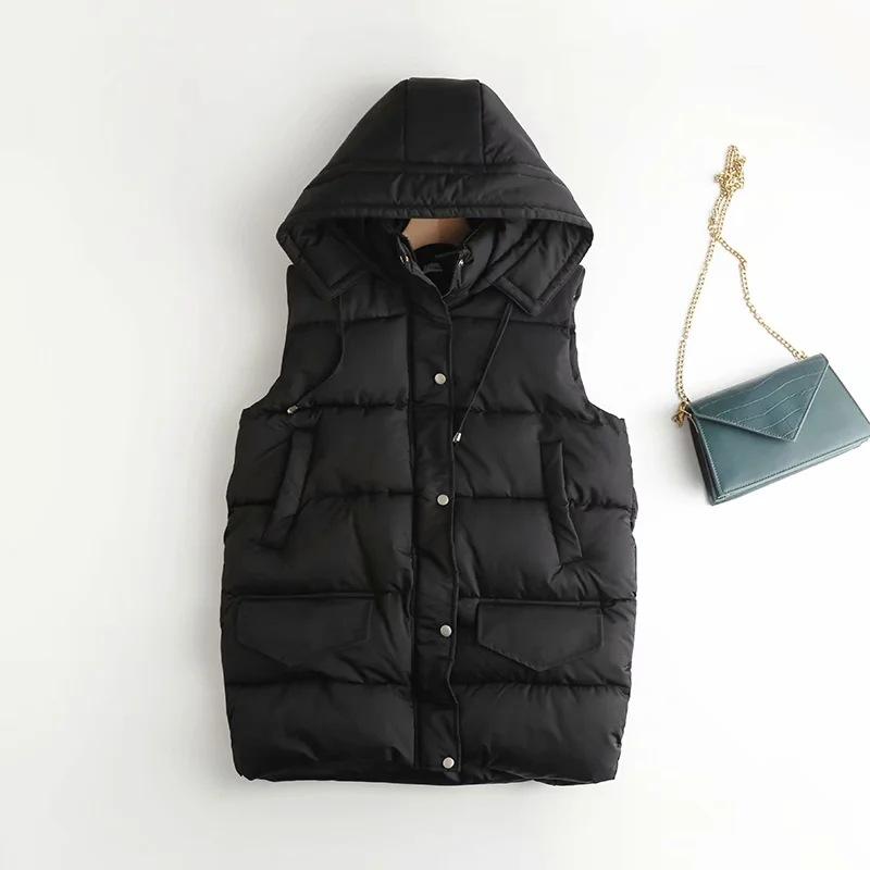 Hooded Down Cotton-padded Vest Women's Medium and Long Loose Large Size Autumn and Winter New Thickened Vest Jacket