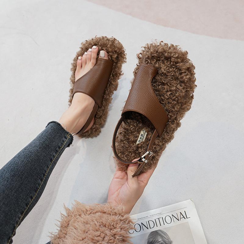 

Интернет-знаменитость Мао Мао сандалии женские зимние новые толстоподошвенные с закрытым носком сандалии ins ветер большой размер женская обувь 41-43 43 коричневый