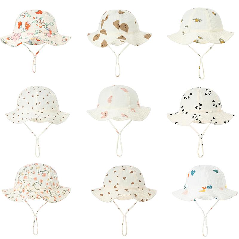Baby Cotton Bucket Hat  Children Sunscreen Outdoor Caps Boys Girls Print Hat Unisex Beach Fishing Hat