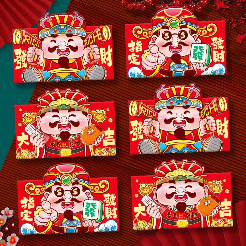 6pcs Chinese 2026 New Year Red Envelope Glitter Frosted Cartoon Horse Year Money Envelope Blessing Thickened Money Bag