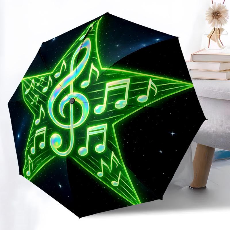 1pc Music Notes Star Automatic Open/Close Umbrella 8-Rib Strong Frame, Portable Travel Umbrella for Women & Men, Birthday Gift Parties 032
