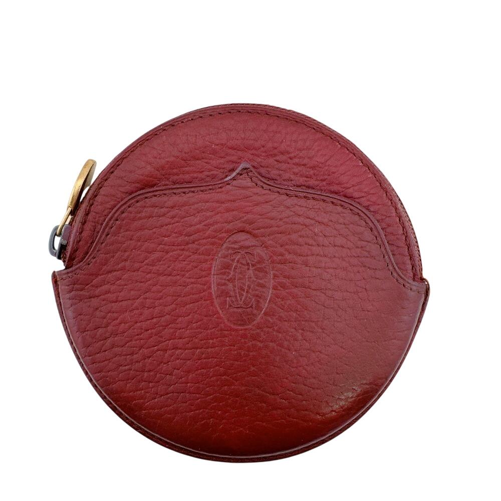 CARTIER Round Coin Pocket Zip Around Must Line leather Coin case Bordeaux leather Used