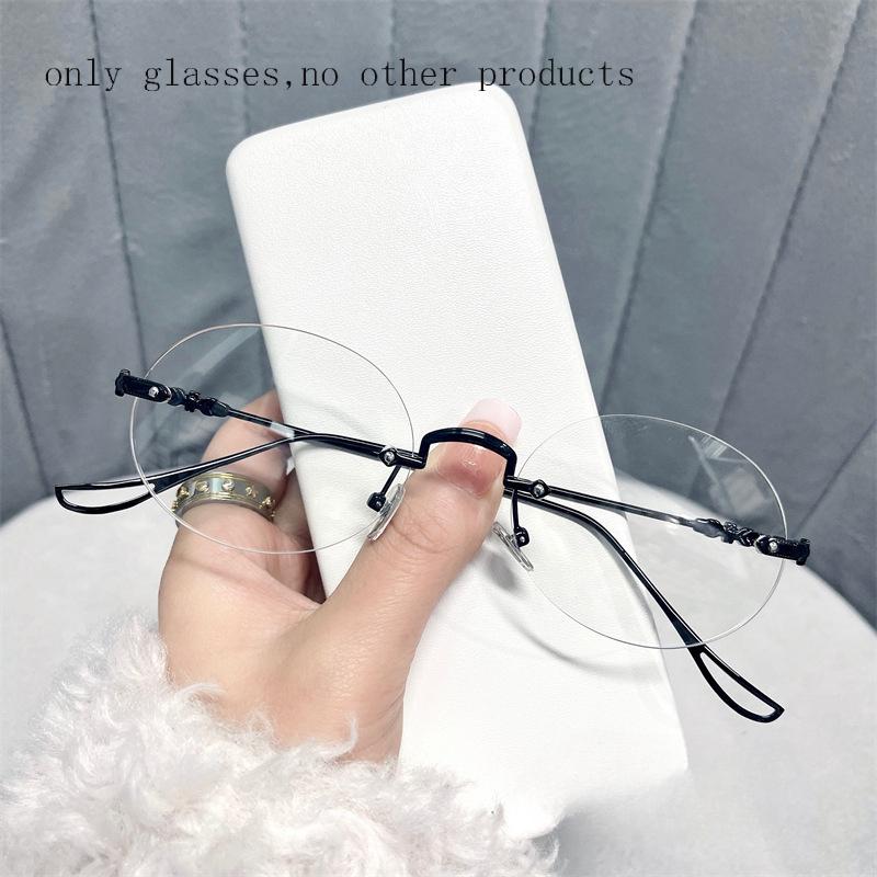

Fashion Eyeglasses Frameless for Women Men Oval Glasses Anti Blue Light Eyewerar with Metal Frame чорний