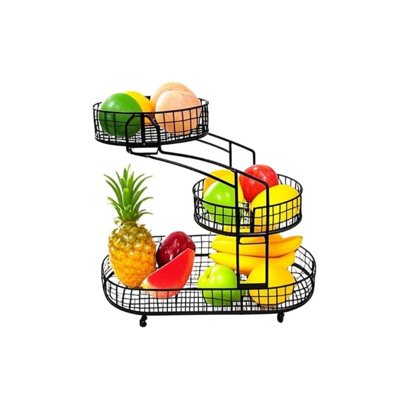 Скандинавская простая 3-уровневая железная корзина для фруктов со съемной конструкцией для экономии места на кухонной столешнице чёрный