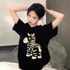 Black Zebra Print Short-sleeved T-shirt Women's Summer New Loose Design Niche Unique Super Good-looking Top