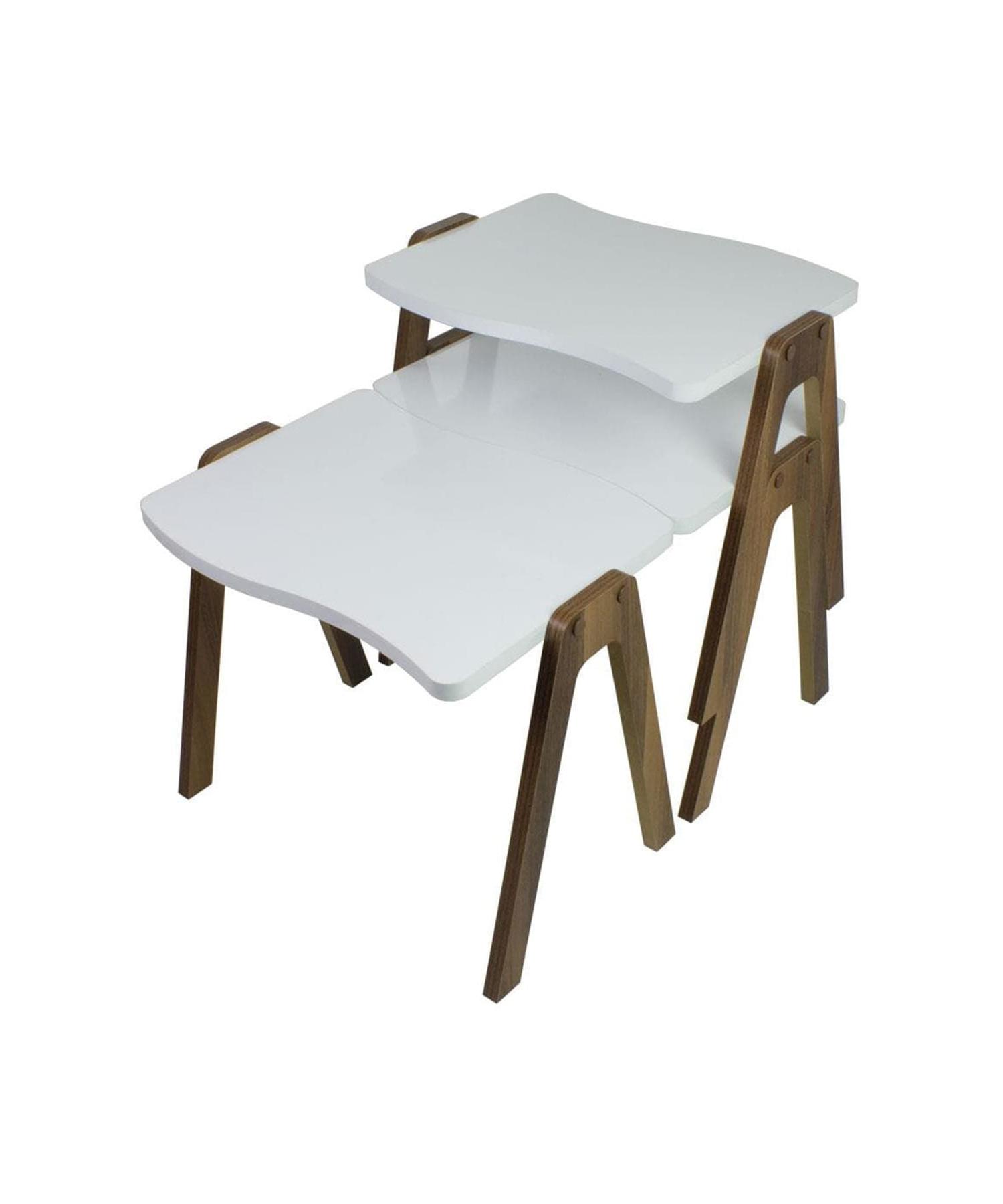 

White Top Walnut Duru Foot Flag Nesting Table