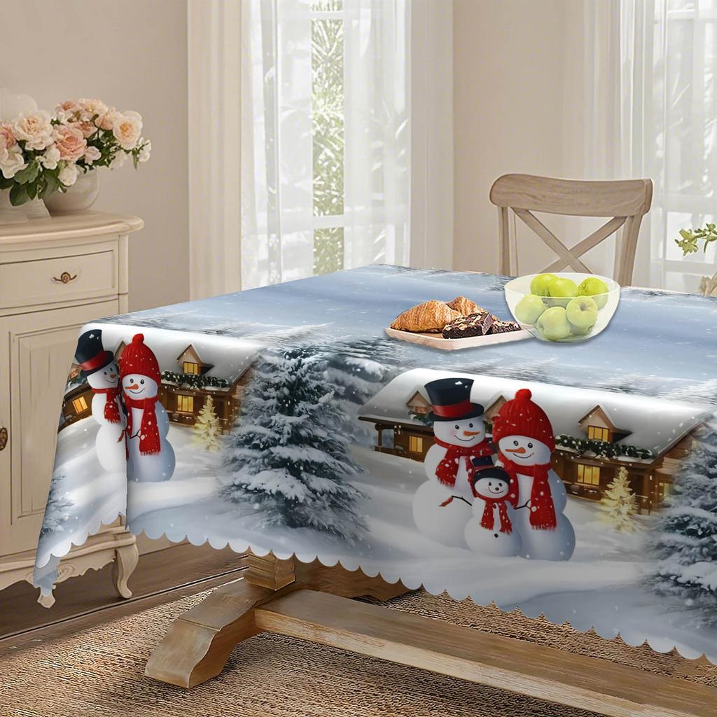 Household Table Cloth, Christmas Snow Print, Waterproof And Oil-Proof Leave-In, Round/Rectangular Tablecloth, Coffee Table Cloth