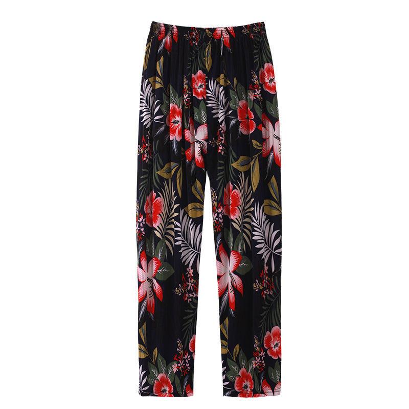 

Брюки с принтом для среднего и пожилого возраста, летние брюки для пожилых женщин, брюки из ледяного шелка, летние тонкие повседневные брюки one size