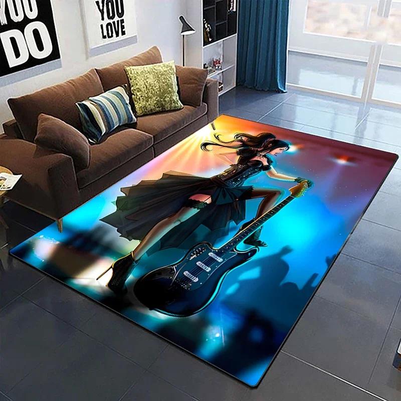 Colorful Music Guitar Melody 3D Printed Carpets for Living Room Non-Slip Area Rug Bedroom Bedside Home Decor Polyester Floor Mat