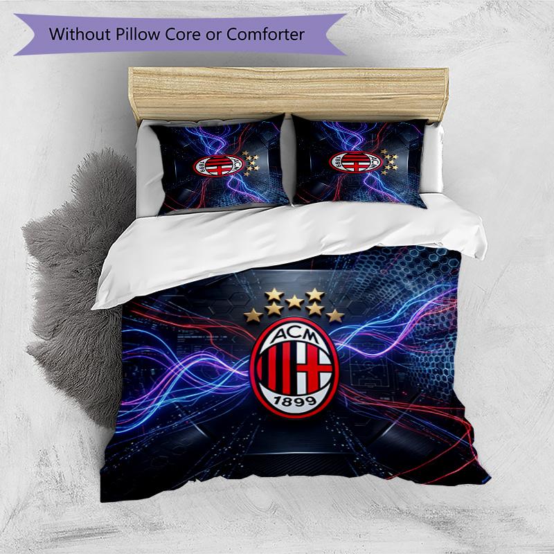 Set Lenzuola Stampa AC Milan 3 Pezzi Morbido Delicato sulla Pelle Lavabile Copripiumino e Federe Set Stagione Unica Camera da Letto