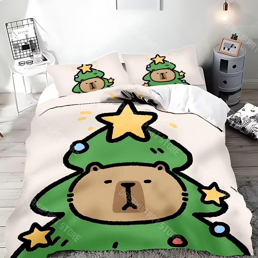 Cute Cartoon Capybara Duvet Pillowcase Bedding Set Adult Boy Girl Bedroom Decoration Children Gift Single Double Large Size