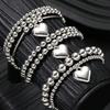 7Pcs Stacked French Beaded Love Pendant Bracelet Women's Simple Imitation Pearl Elastic Jewelry
