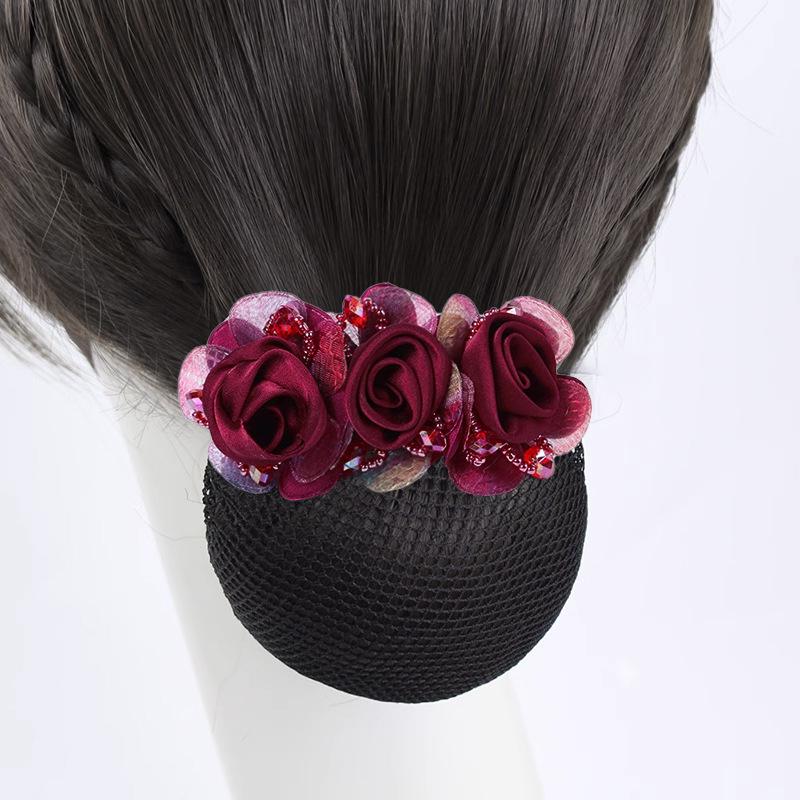 Women Hair Bun Cover Net Snood Hairnet Bow Barrette French Hair Clip Bow Ribbon Flower Hair Accessories For Banks Hotels Staff
