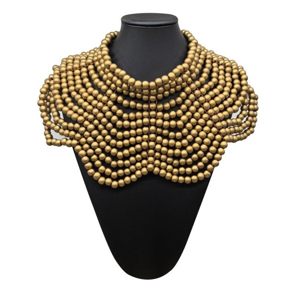 Многослойное Бусинное Ожерелье Ручной Работы Воротник Элегантный Шарф Украшения золотой