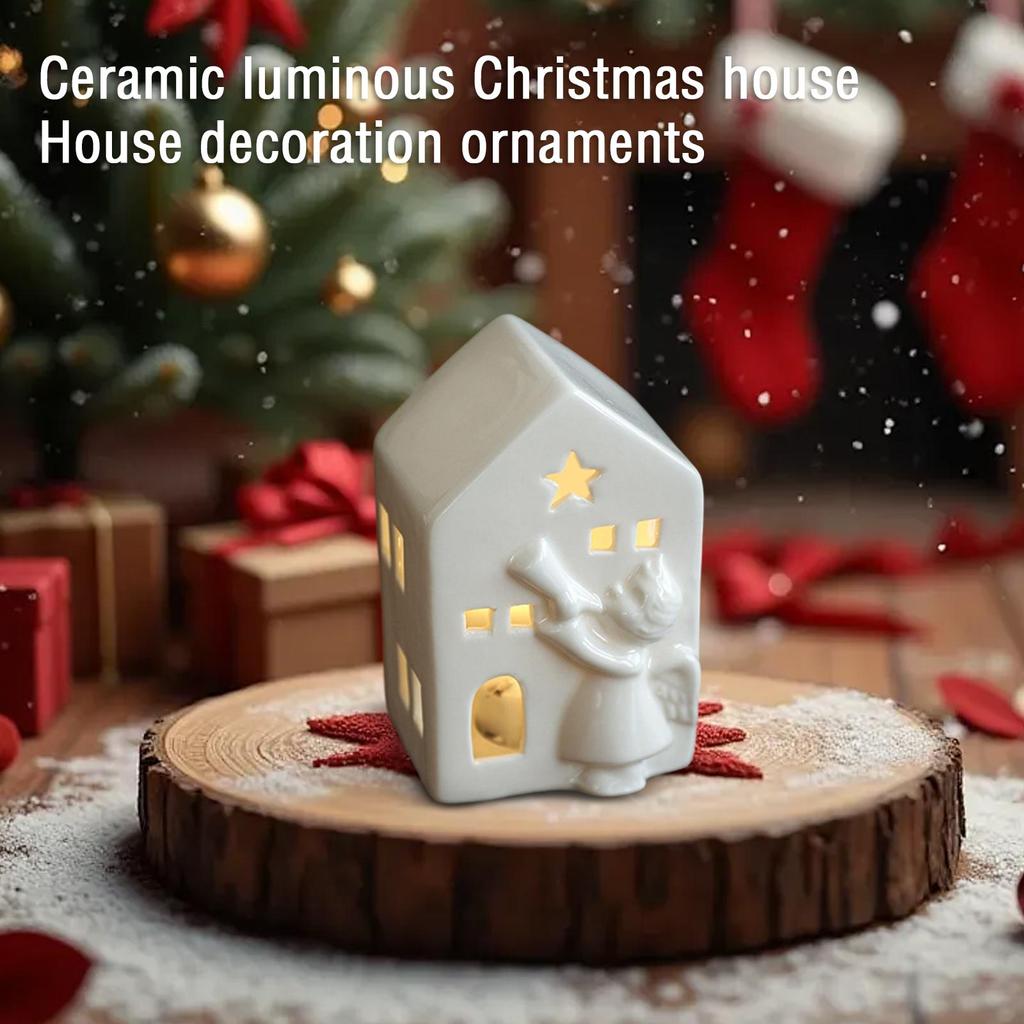 Ceramic Ornaments Luminous Christmas House House European Style Hollow Desktop Decoration Night Light Atmosphere Light