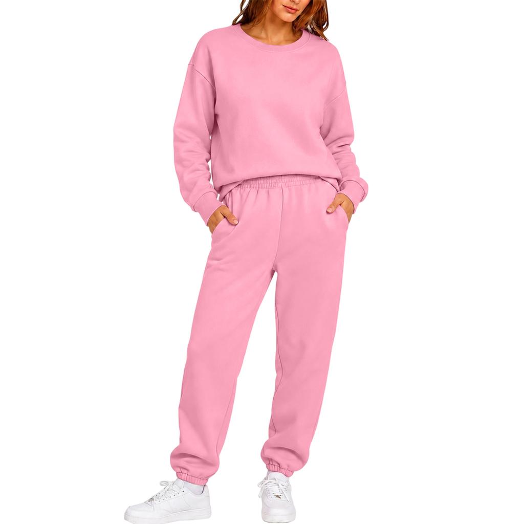 Damen Langarm Rundhals Sweatshirt und Jogginghose 2-teiliges Set