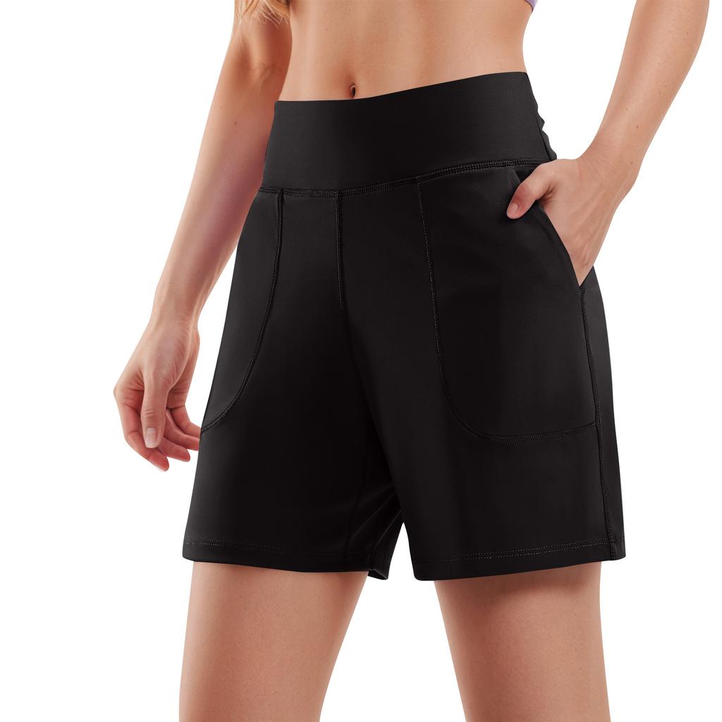 High Waist Stretch Athletic Shorts with Pockets for Women Casual Lightweight Breathable Fabric Workout Lounge Shorts