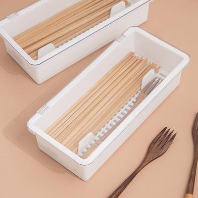 Kuving Home Bright Drainable Square Cutlery Container Set of 2, White, Korean Popular Tableware