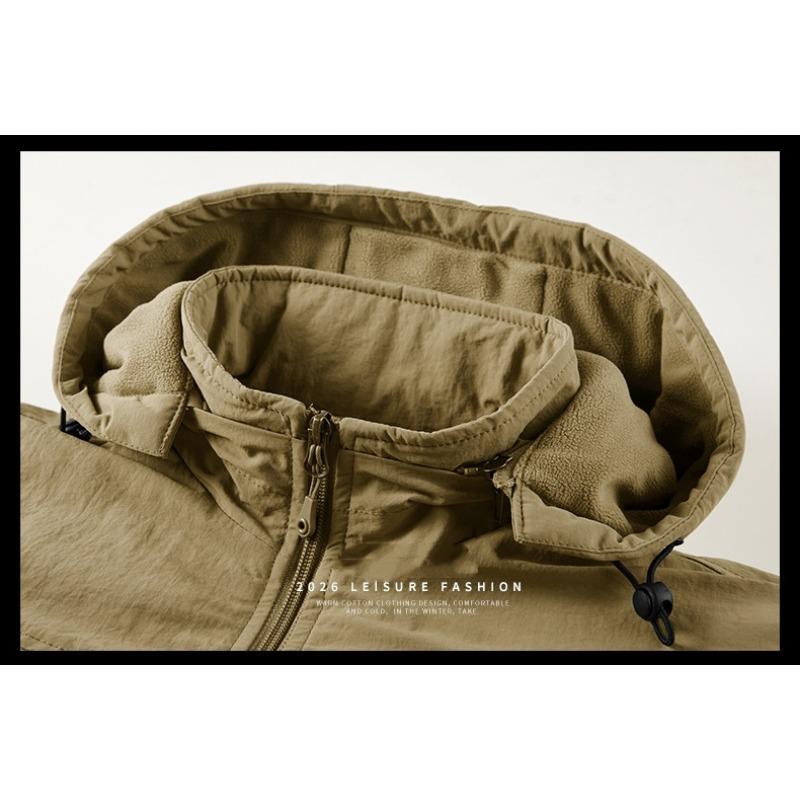 Men's Waterproof Jacket Casual Midlife Fleece Jacket  Autumn Winter Fleece Warm multi-pocket Cargo Coats Hooded Overcoats