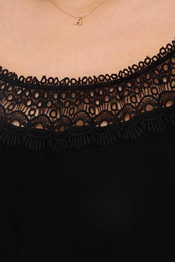 Women's Big Size Blouse Lace Collar Plus Size Blouse Black