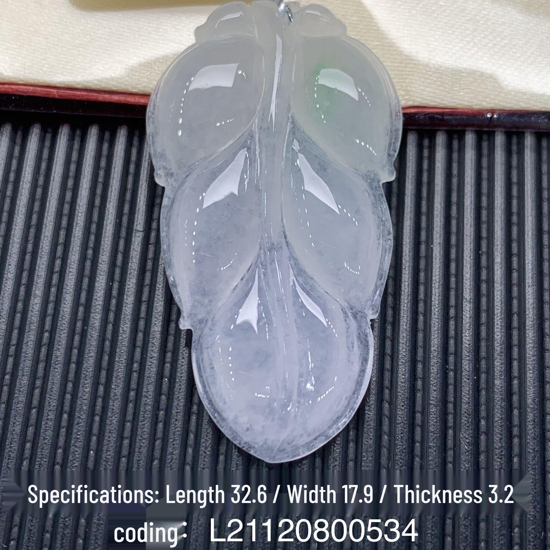 Jade A-Grade Ice Type Leaf Pendant with Floating Flowers from Myanmar