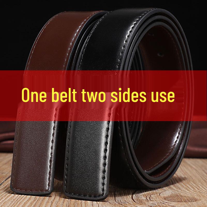 Reversible Black/Brown Leather Belt, Smooth, with Pin Buckle, No Buckle Head, 3.3cm Wide, Unisex.