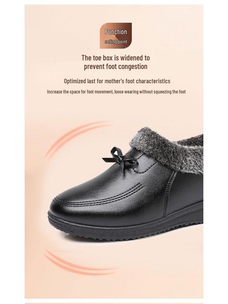 Teplé zimní dámské kožené boty s protiskluzovou podrážkou a plyšovou podšívkou pro seniory