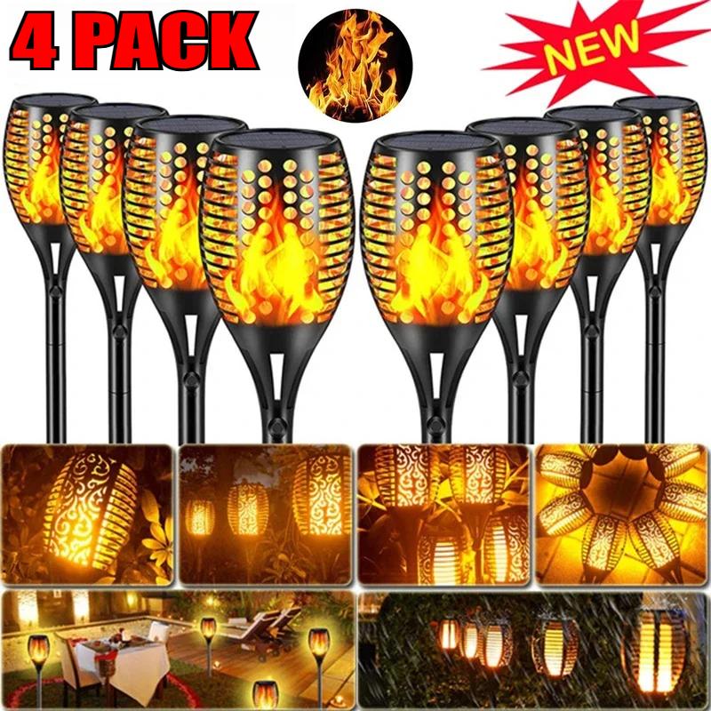 

4Pcs Solar Flame Torch Light Flickering Light Waterproof Garden Decoration Outdoor Lawn Path Yard Patio Floor Lamp 12LED-4PCS