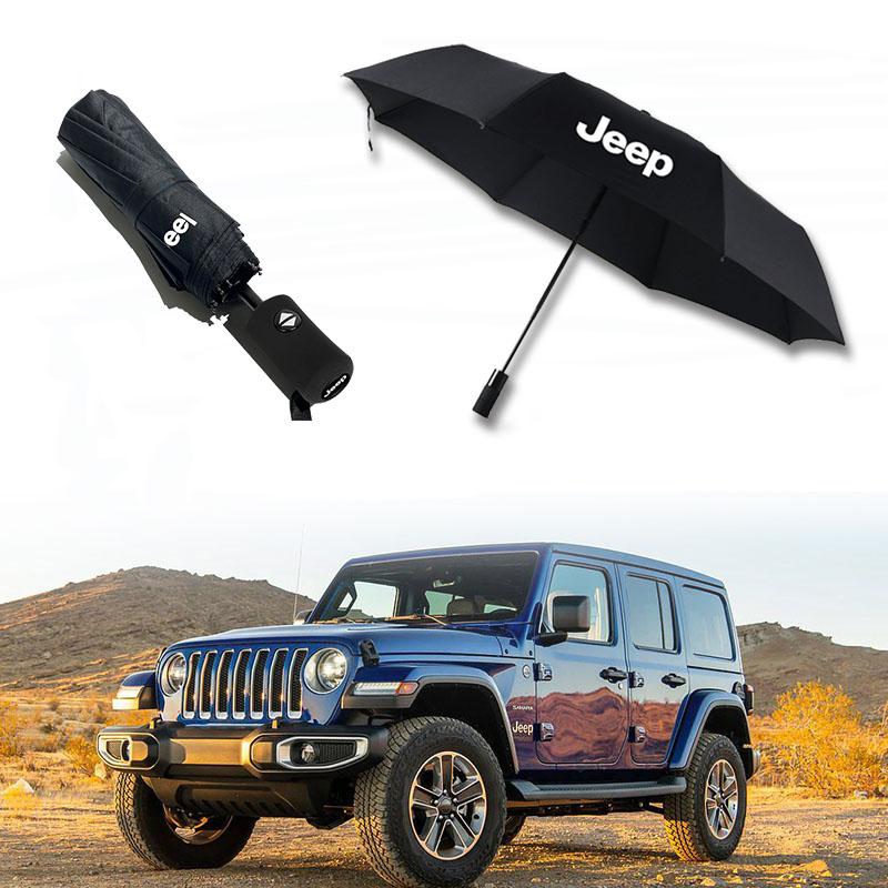 Car Emblem Automatic Folding Windproof Sunshade Umbrella For Jeep Grand Cherokee Wrangler JK Gladiator Compass Renegade Patriot