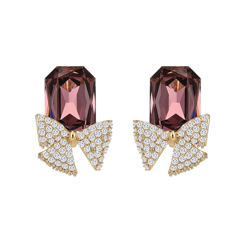 Bow Crystal Stud Earrings, Earrings, Temperament, Advanced Sense, Atmospheric Fashion Earrings, Personalized Design Sense, Earrings, Women