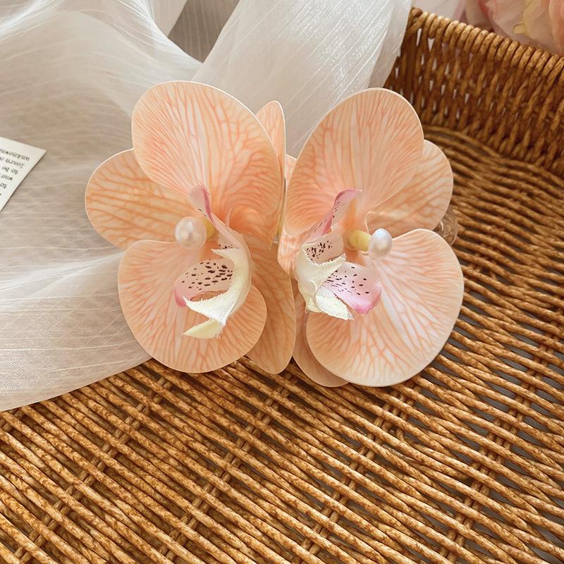 Smudge fabric flower pearl hairpin versatile duck bill clip sweet niche temperament hair accessories wholesale