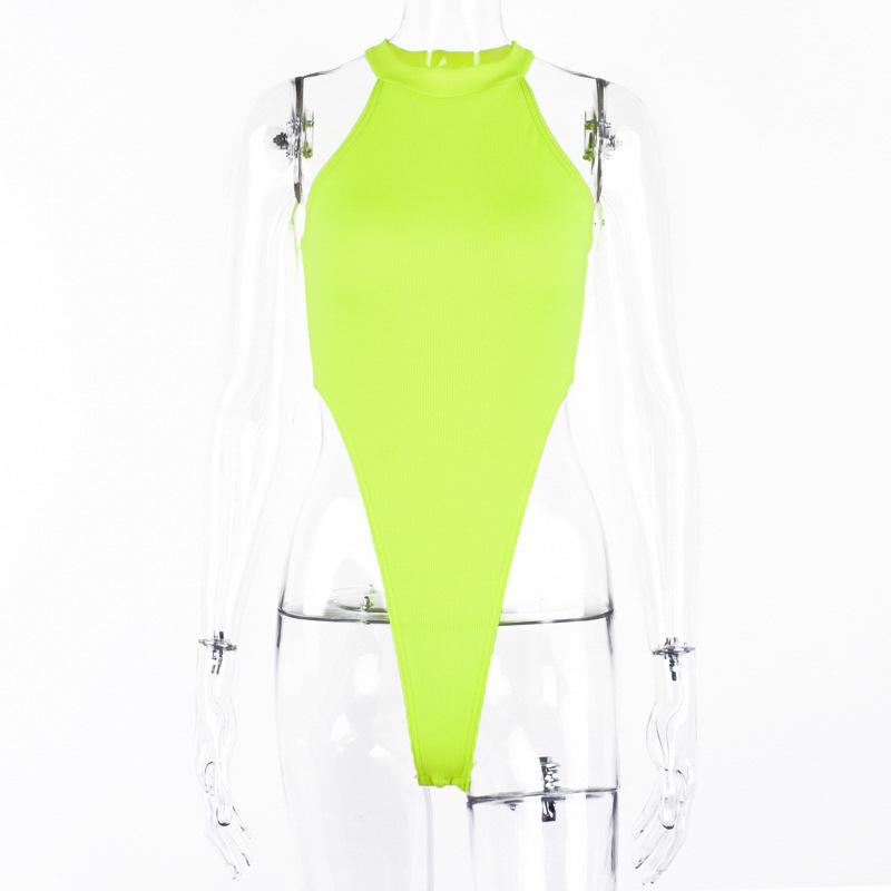 Women's Solid Color Tight-Fitting Sexy Shoulder-Cut Sleeveless Slim-Fit High-Necked Inner Jumpsuit