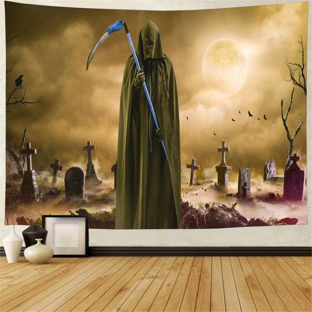 Boho Wicked Magic Castle Ghost Wall Rug Decor Devil Bedspread Cushion Halloween Pumpkin Lantern Wall Tapestry Tapiz
