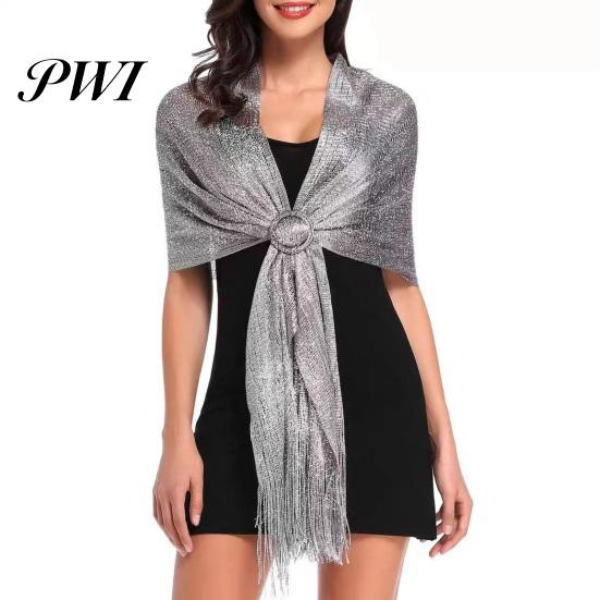 Metallic Wire Shawl Women Sparkling Bridesmaid Scarves 1920s Style Wraps with Scarf Button Wedding Party Accessories Outdoor Homecoming Dance