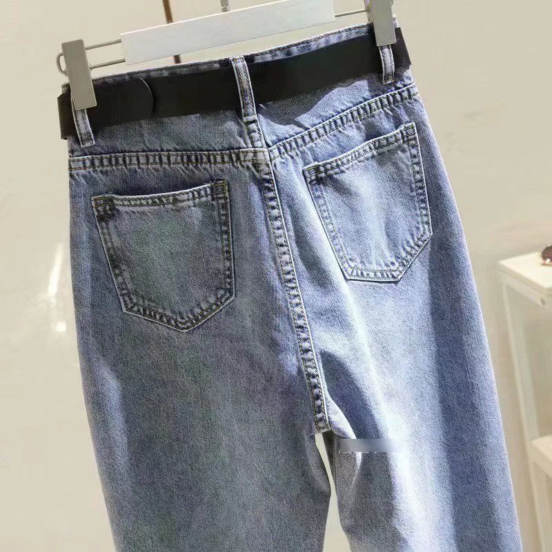 Spring Autumn and Summer High-waisted Denim Harun Pants for Women, Loose Nine-inch Straight Pants, Radish Dad Pants