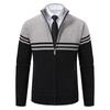 Men's Autumn and Winter Sweater Thick Fleece Warm Sweater Casual Stand Collar Zipper Cardigan Fashion Striped Coat