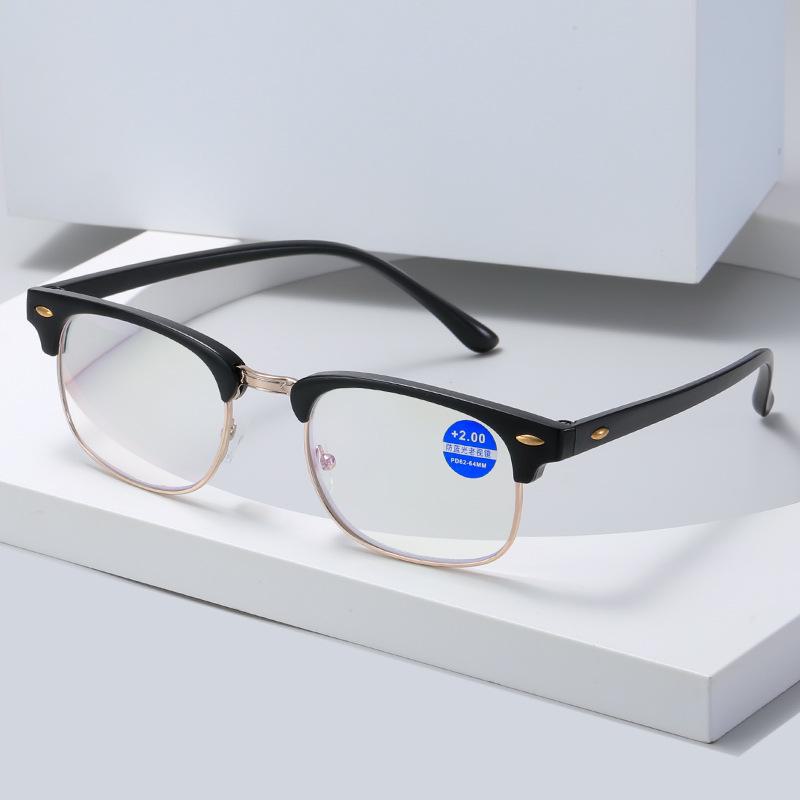 Men's Retro Half-Frame Anti-Blue Light Reading Glasses 100-400° - Comfortable Eyebrow Design