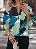 V Neck Color Block Sweatshirt Fashion Women Autumn Winter Collection Zipper