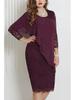 Elegant Three-Quarter Sleeve Solid Color Lace Trim Slim Dress for Plus Sizes