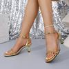 Fashion 2025 Sexy Women's Gold High Heels Sandals Woman Thin Single Strap Metal Stiletto Sandals Gold Heel Shoes