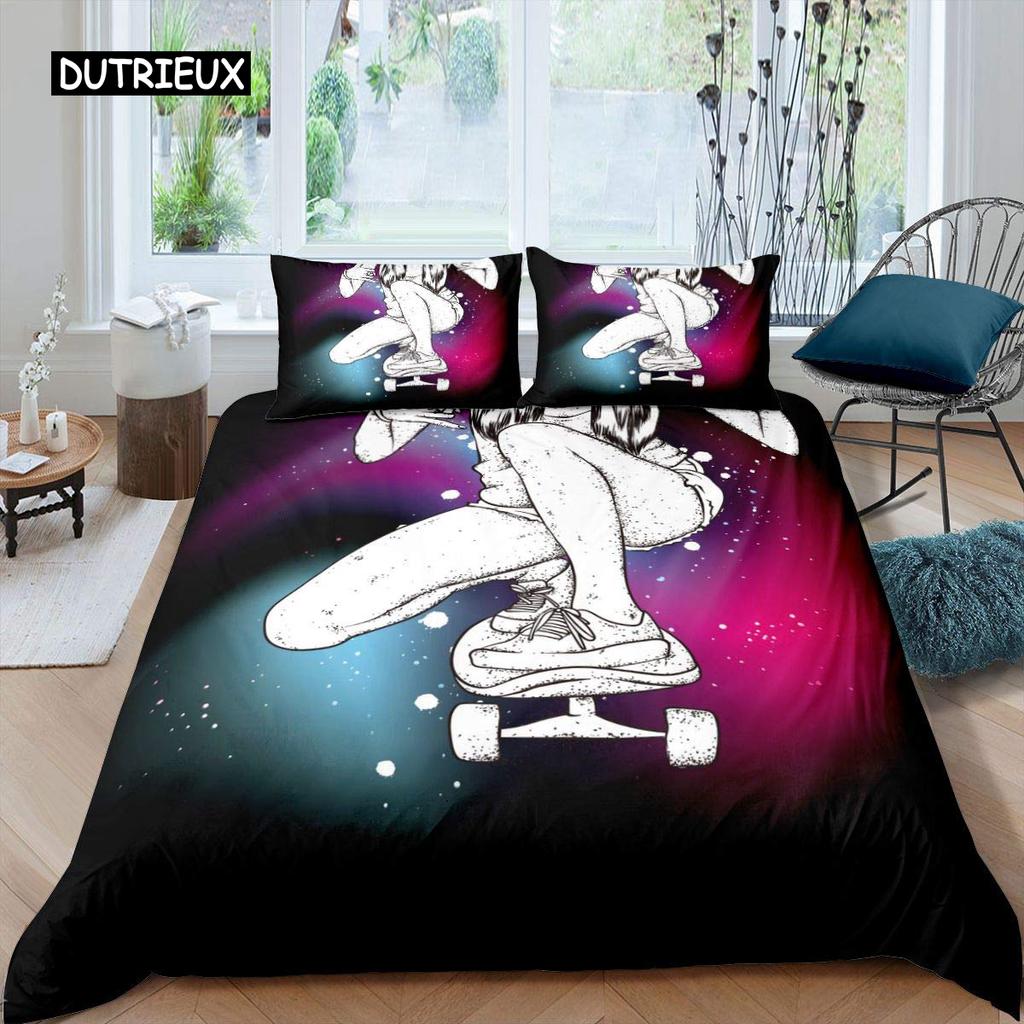 Skateboard Quilt Cover Boys Teens Sports Comforter Cover Microfiber 2/3pcs Graffiti Art Single Size Bed Linen Package Double Size Queen Size King Size
