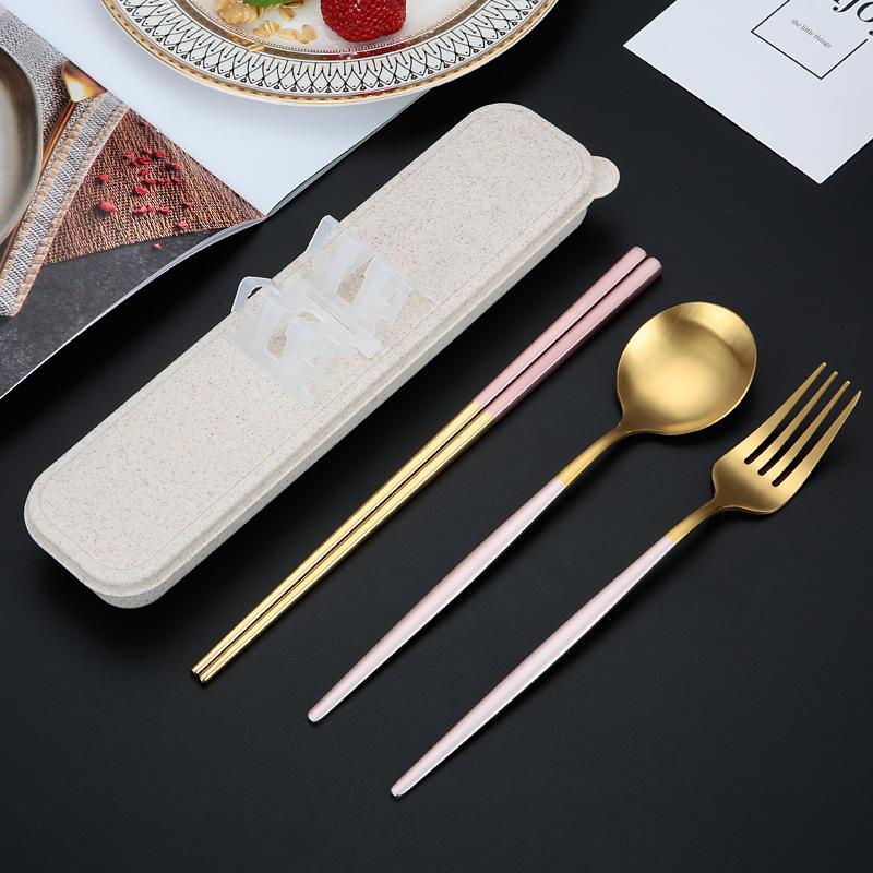Portable Tableware Picnic Stainless Steel Cutlery Set Dinnerware Coffee Spoon Chopsticks with Box Kitchen Utensils for Children