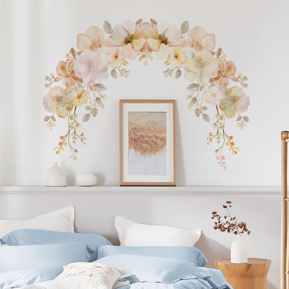 Färsk Akvarell Blomma Blad Väggklistermärke Självhäftande Avtagbar för Sovrum Vardagsrum Bakgrundsvägg Dekoration