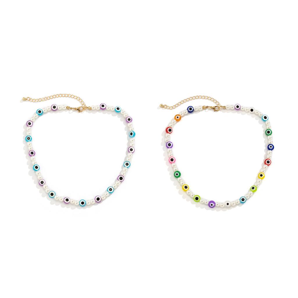 Personalized Eye Mix And Match Color Single-Layer Necklace, Creative Geometric Imitation Pearl Necklace For Women