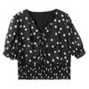 Women's 100% Cotton Puff Sleeve Polka Dot Blouse