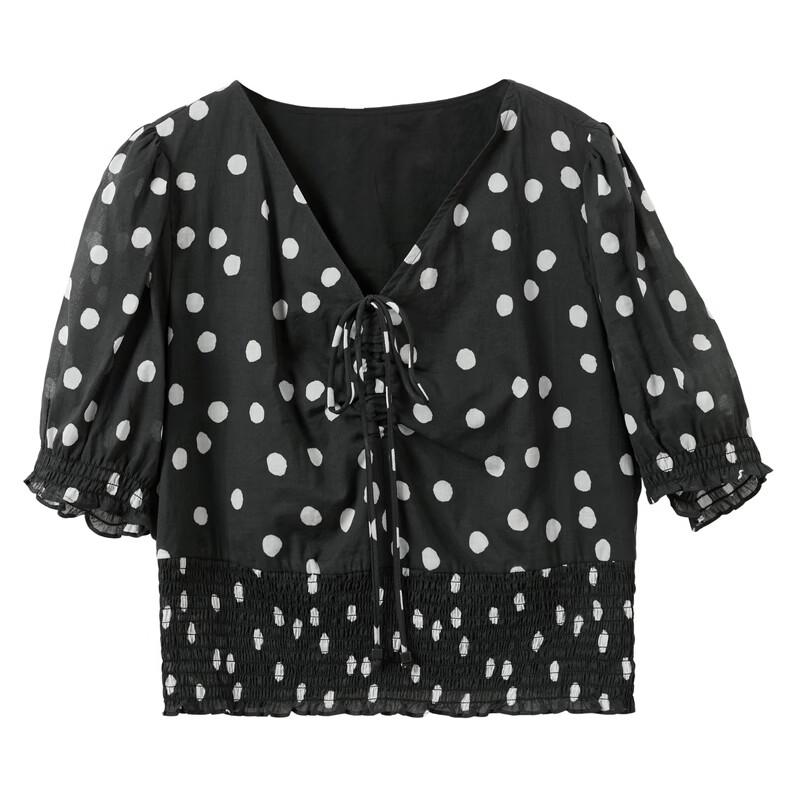 Women's 100% Cotton Puff Sleeve Polka Dot Blouse